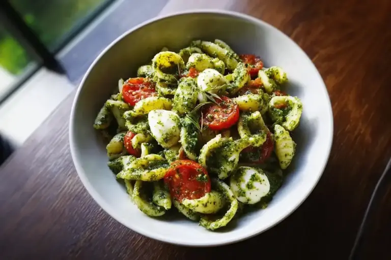 Bärlauch-Pesto-Nudeln mit Kirschtomaten und Mozzarella