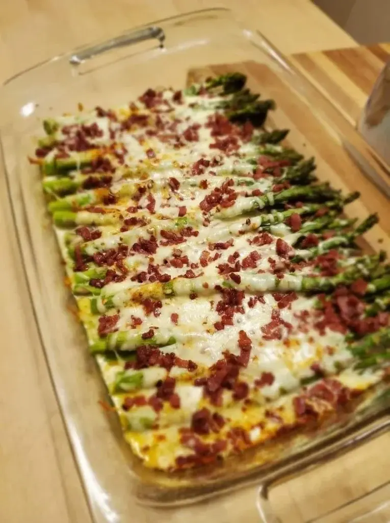 Cheesy Baked Asparagus with Bacon