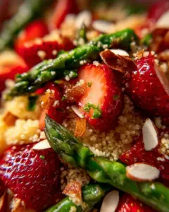 Couscoussalat mit Erdbeeren und grünem Spargel