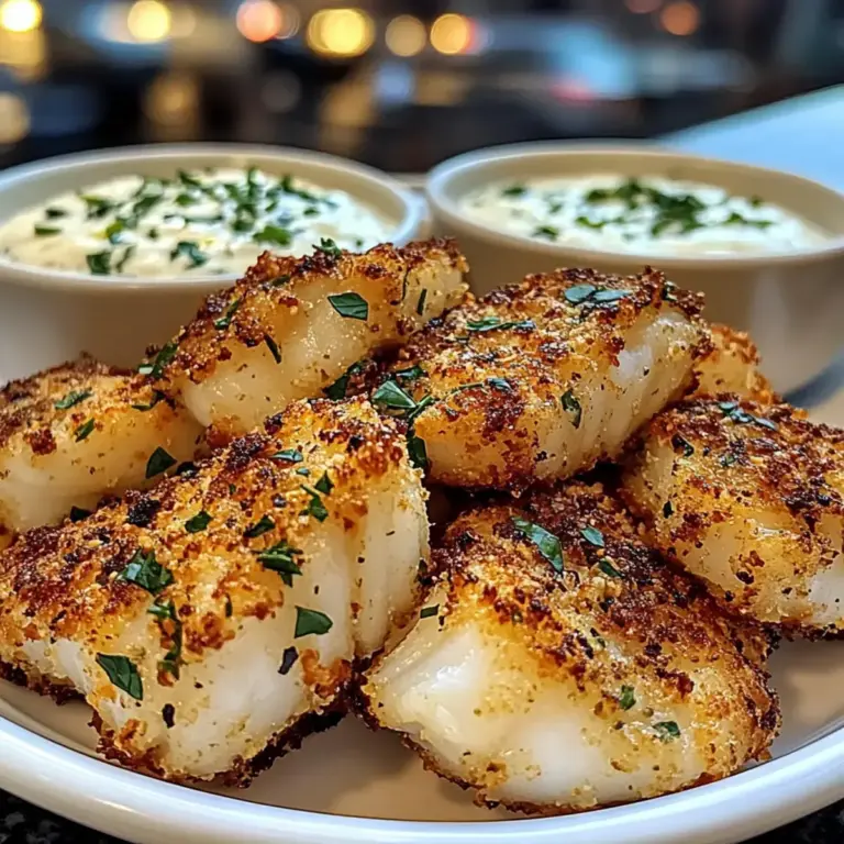 Unwiderstehliche Crispy Garlic Cod Bites mit cremigem Dip