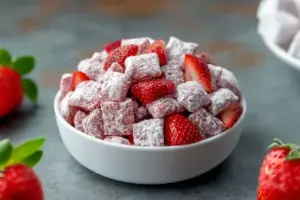 Erdbeer Puppy Chow – Süßer Knusper-Snack zum Verlieben