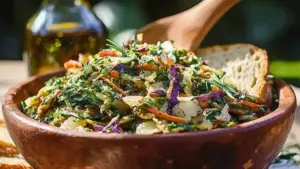 Erdnuss Salat knusprig mit frischem Gemüse und Erdnüssen