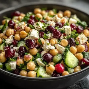 Einfacher Feta Cranberry Kichererbsensalat mit köstlicher Zitronenvinaigrette