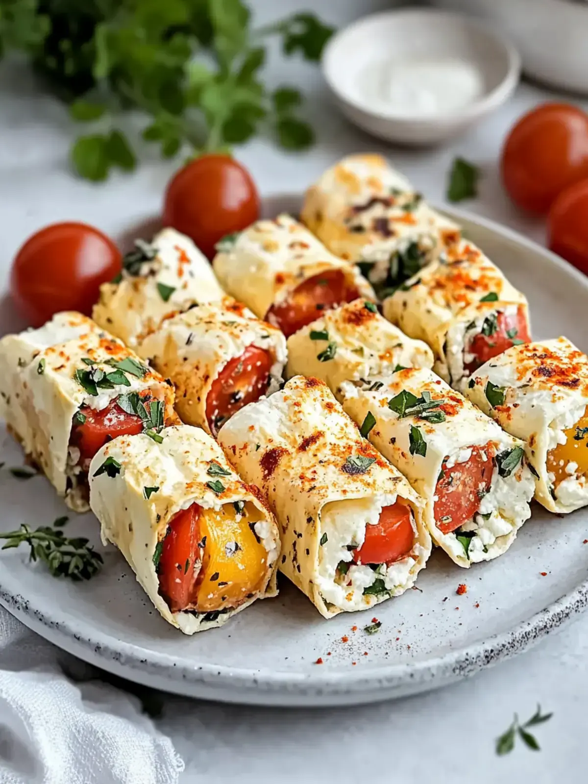 Feta Röllchen mit Paprika und Kräutern