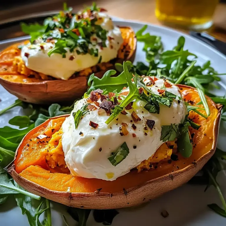 Cremige gefüllte Süßkartoffeln mit Burrata für ein gesundes Abendessen