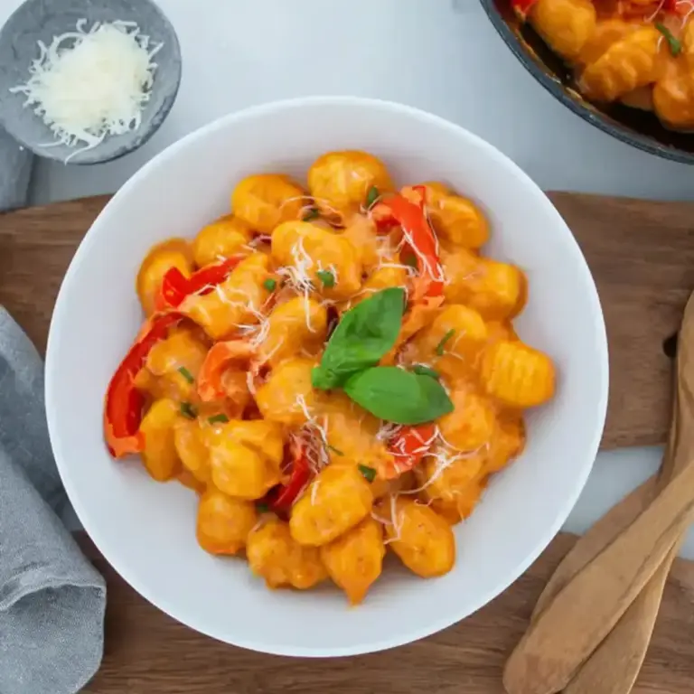 Gnocchi Paprika Pfanne mit cremiger Frischkäse Sosse – Beste 15 Min – Muma’s Kitchen