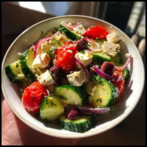 Griechischer Gurkensalat mit Feta und Oliven