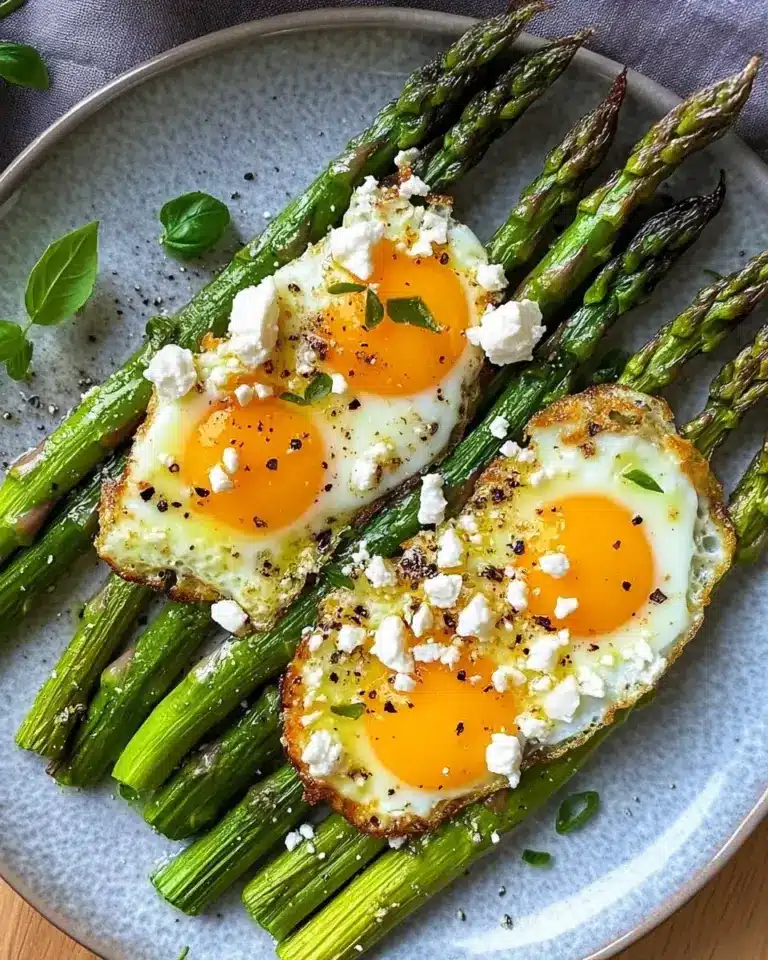 Grüner Spargel mit Eier und Feta