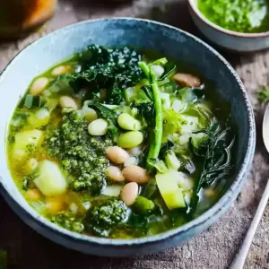 Grüne Minestrone mit Pesto einfach lecker – gesundes Wohlfühlrezept – Noras Kreationen