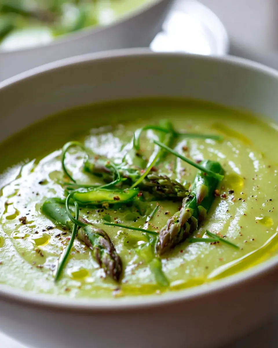 Grüne Spargelcremesuppe mit Kartoffeln