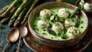 Grüne Spargelsuppe mit Ricottaklößchen
