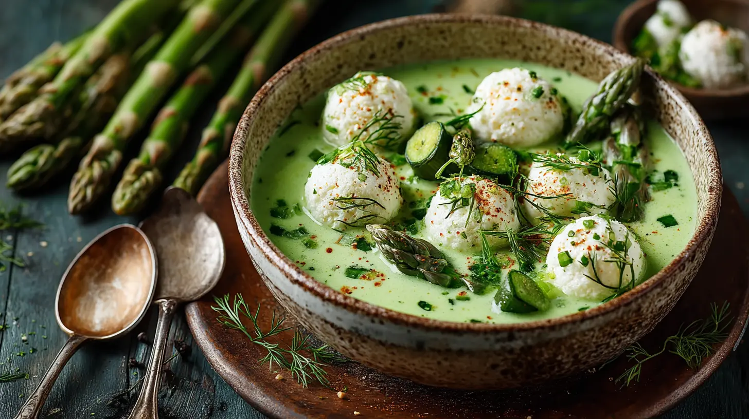 Grüne Spargelsuppe mit Ricottaklößchen