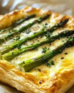 Grüner Spargel auf Blätterteig
