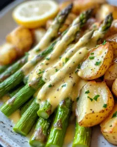 Grüner Spargel mit Zitronen Buttersauce und Kartoffeln