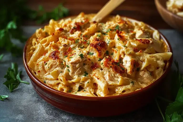 Cremiger Hähnchen-Nudelauflauf aus dem Ofen