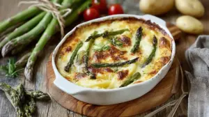 Diesen Kartoffel-Auflauf mit grünem Spargel könnte es jeden Tag geben