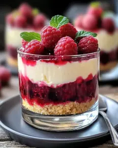Käsekuchen im Glas mit Himbeeren