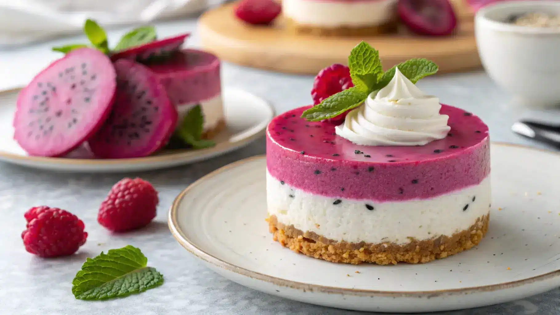 No Bake Drachenfrucht Mini Käsekuchen