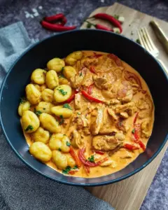 Paprika-Sahne-Hähnchen mit Gnocchi
