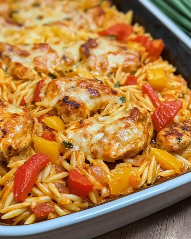 Paprika Sahne Hähnchen mit Orzo Nudeln aus dem Ofen