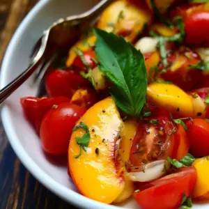 Pfirsich Tomaten Salat – Frischer Sommergenuss mit Wow-Effekt – Einfach Clever Kochen