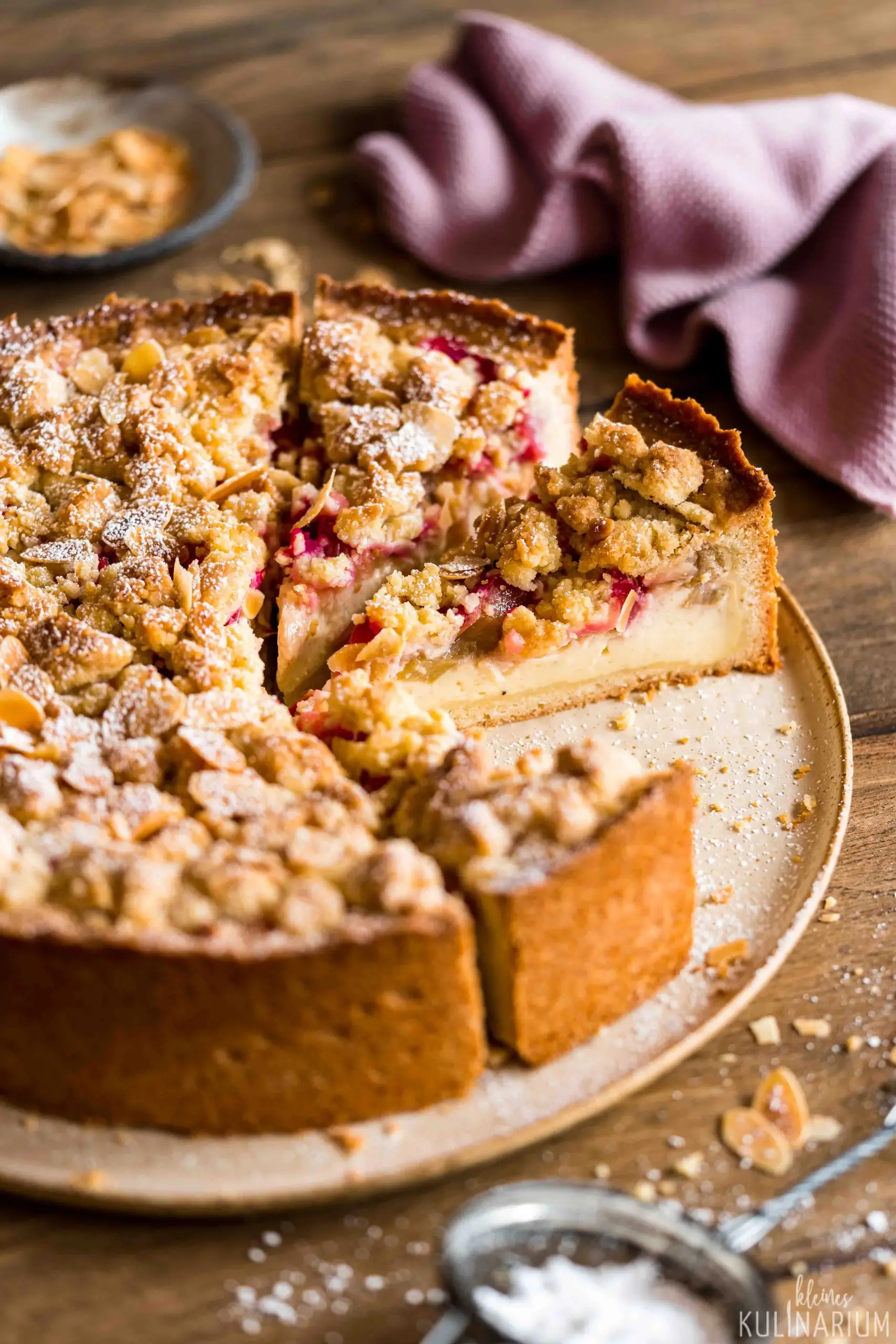 Rhabarber Streusel Kuchen mit Pudding