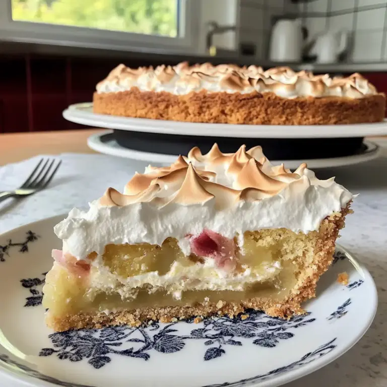 Magischer Rhabarberkuchen mit Pudding und Baiser genießen