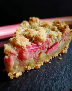 Rhabarberkuchen mit Streuseln auf Mürbteig