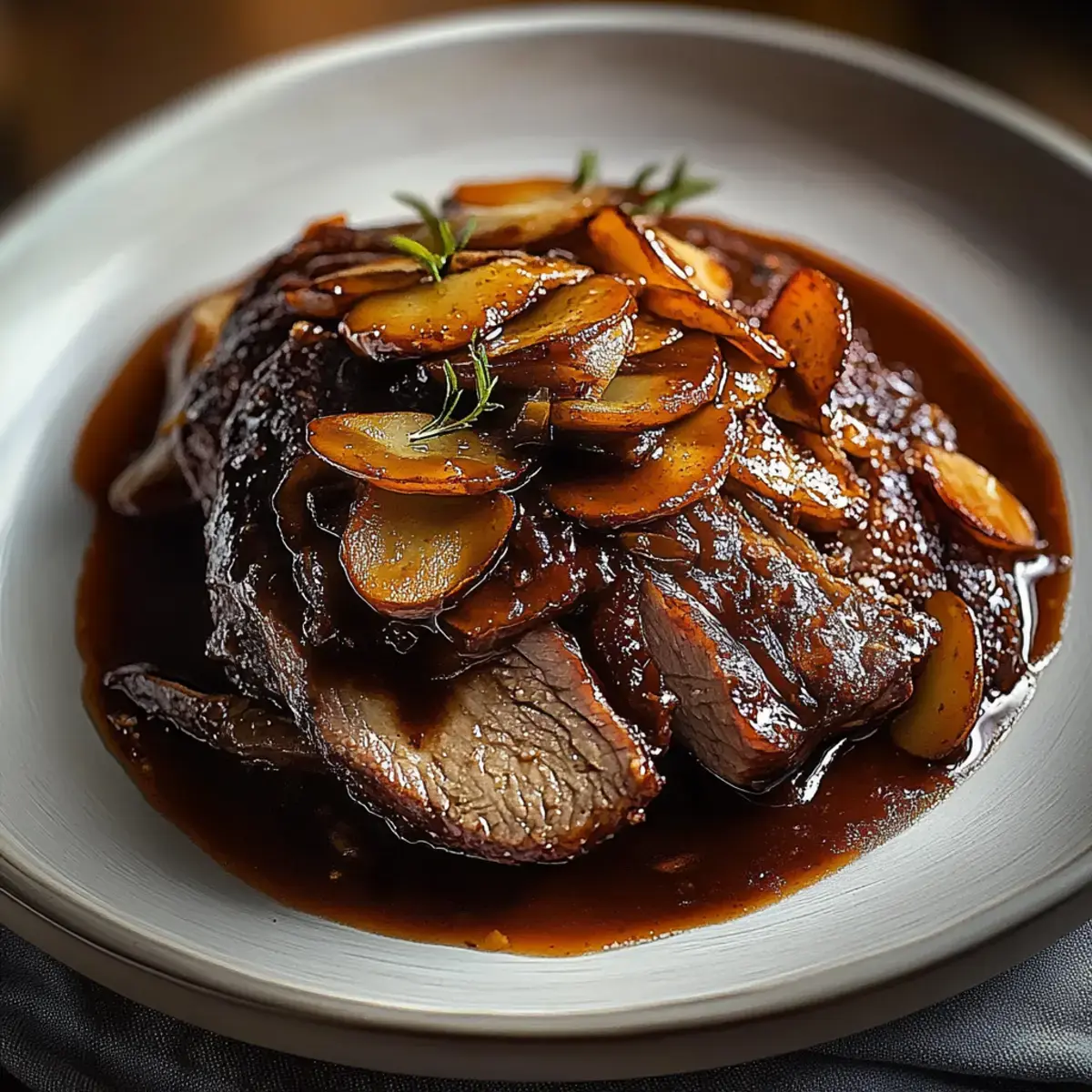 Rinderbrust in Balsamico Zwiebelsauce