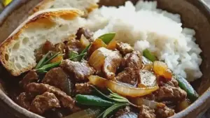 Rindfleisch mit Zwiebeln Pfanne