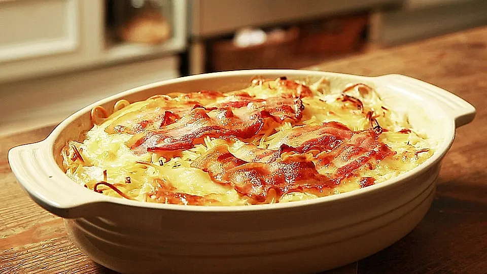 Spaghetti Auflauf mit Speck