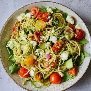 Spaghetti Salat mit Feta und Pesto: Einfaches Rezept – Muma’s Kitchen