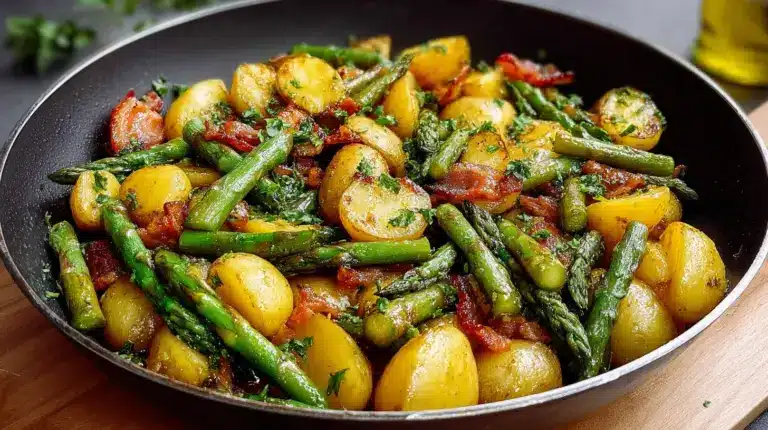 Deftiges zum Frühstück: Spargel-Kartoffel-Pfanne mit Speck