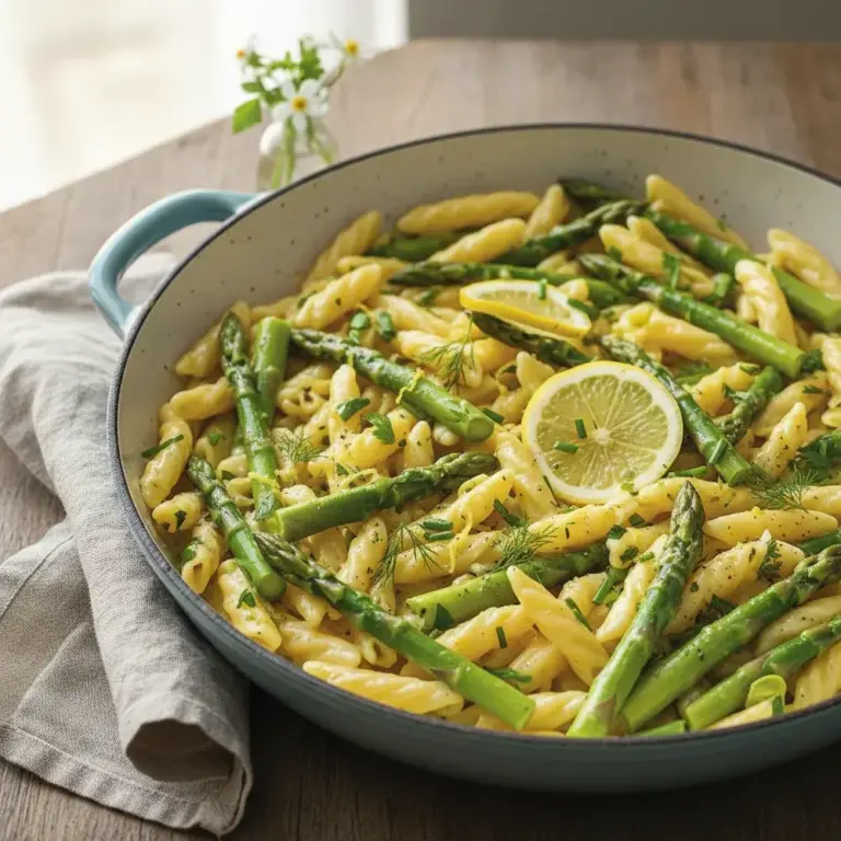 Frühlingshafte Spargel-Nudel-Pfanne mit Zitrone und Kräutern Rezept