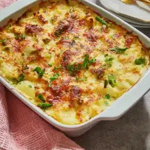 Spargelauflauf mit Kartoffeln und Schinken