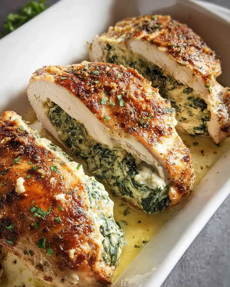 Spinat gefüllte Hähnchenbrustfilets