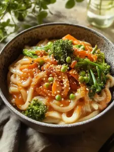 Cremige Udon-Nudeln mit Erdnusssauce und Gemüse: Einfach & Lecker