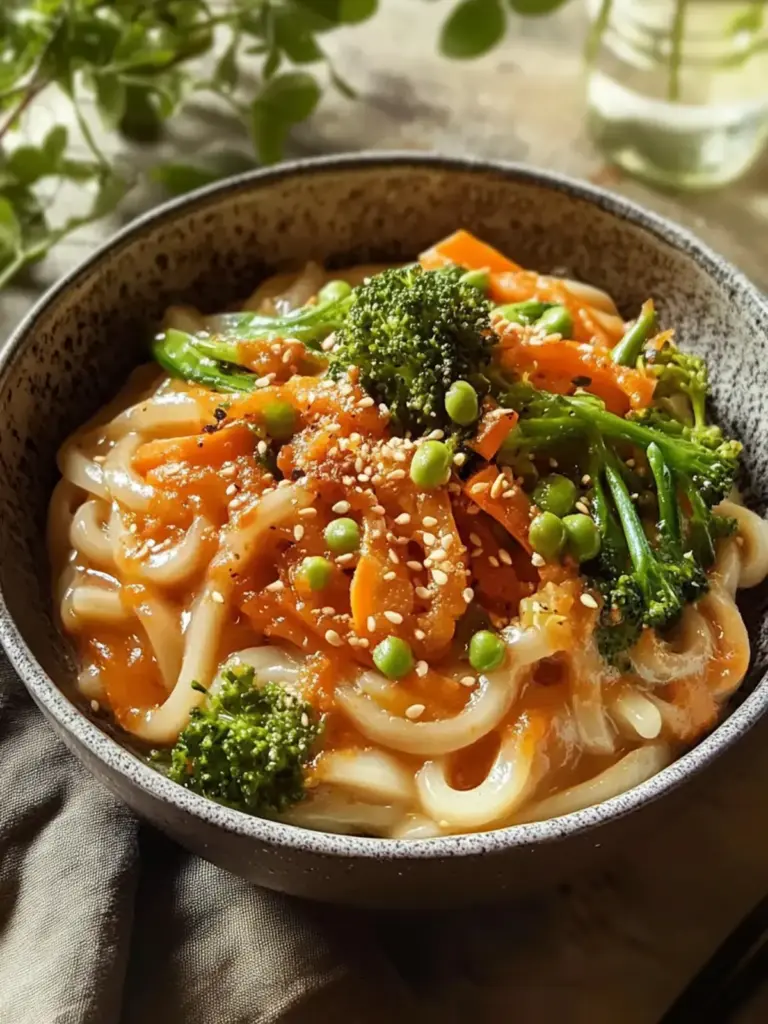 Cremige Udon-Nudeln mit Erdnusssauce und Gemüse: Einfach & Lecker