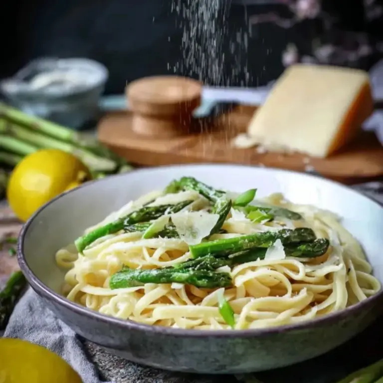 Zitronen Pasta mit grünem Spargel