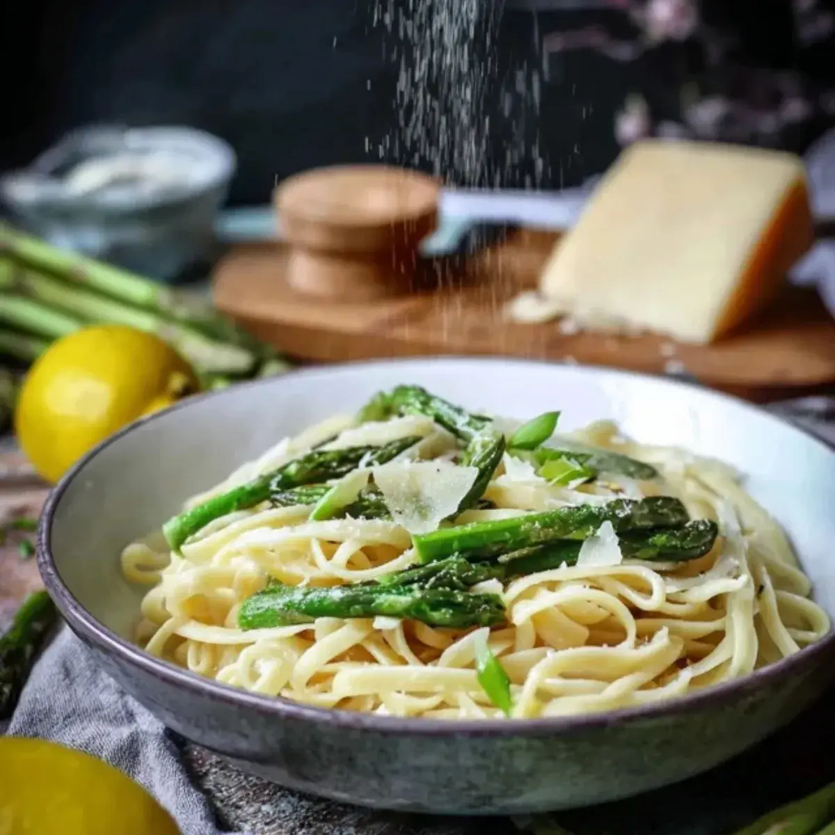 Zitronen Pasta mit grünem Spargel