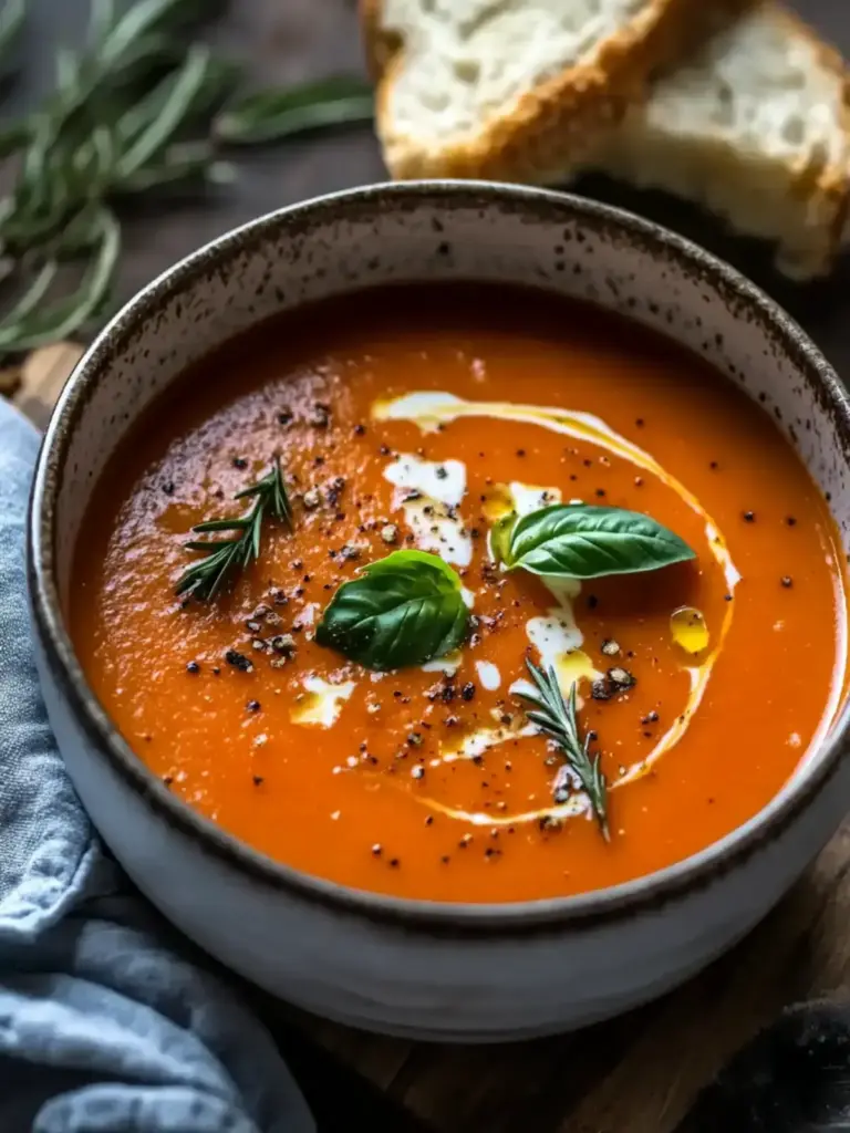 Cremige Tomatensuppe mit geröstetem Knoblauch – Ein köstliches Rezept