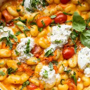 30 Minute Creamy Tomato Gnocchi with Burrata