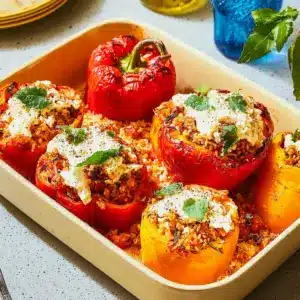 Gefüllte Paprika vegetarisch mit Reis und Feta – Einfach & lecker aus dem Ofen – Noras Kreationen