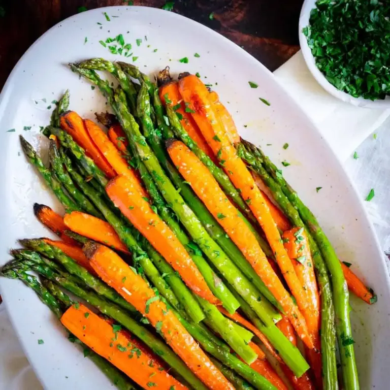 Roasted Asparagus and Carrots with a Simple Lemon Garlic Sauce
