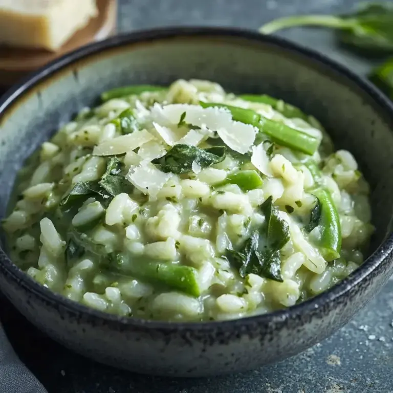 grünes cremiges Spargelrisotto mit Parmesan
