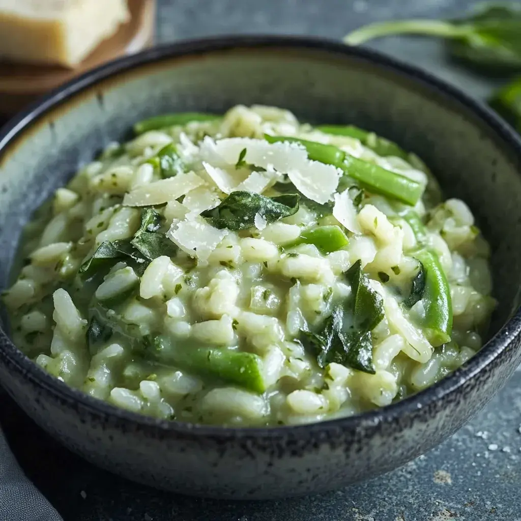 grünes cremiges Spargelrisotto mit Parmesan