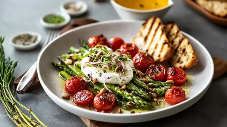 Lauwarmer Spargel-Tomaten-Salat mit Burrata: leichtes Frühlingsgericht