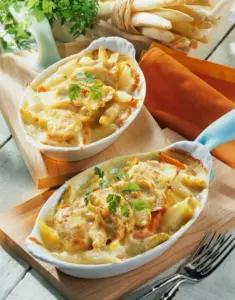 Überbackener Spargel mit Hähnchen